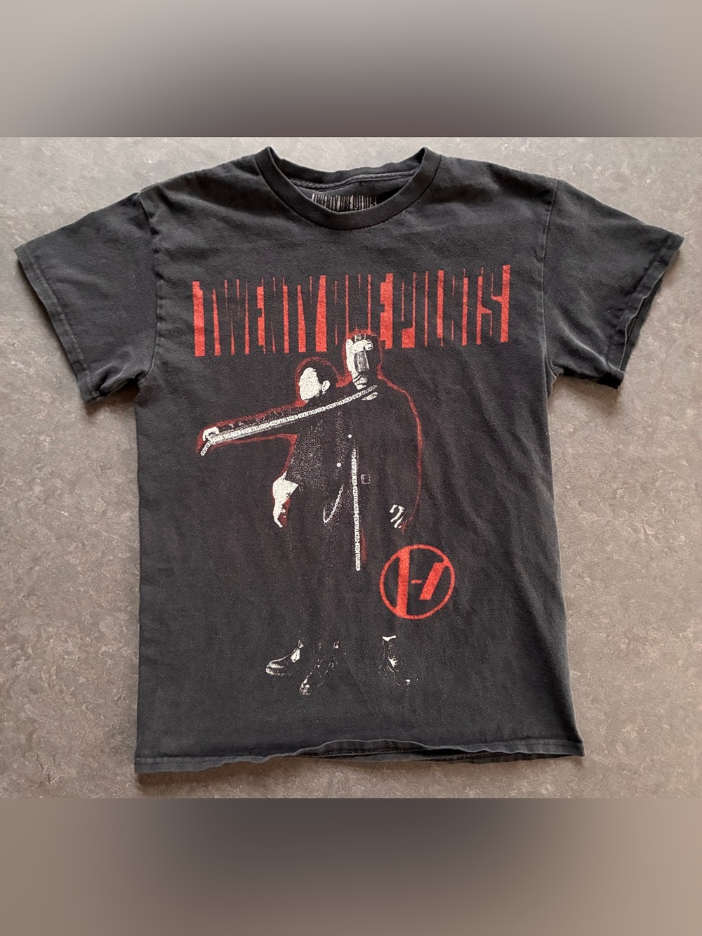 Black Short-Sleeve Graphic Tee with Red Accents